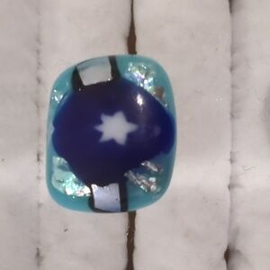 Handmade glass star of david bursting statement ring silver plated adjustable